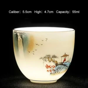 50ml white porcelain teacup, teahouse owner’s cup, Chinese vintage ceramic, wine cup, landscape painting scholar’s tea set